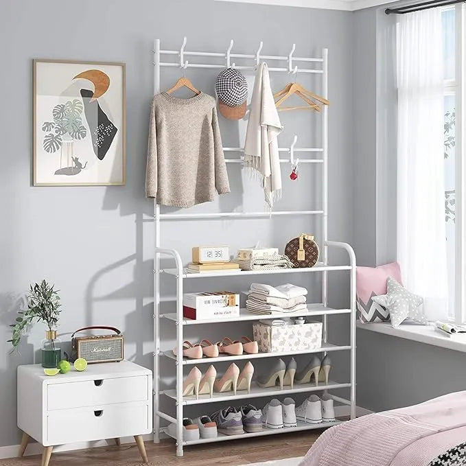 ๐๐งข Multi-Functional Shoe & Hat Rack | 4-Tier Metal Shelf with Hooks